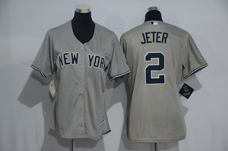 Womens 2017 MLB New York Yankees #2 Jeter Grey Jerseys->women mlb jersey->Women Jersey